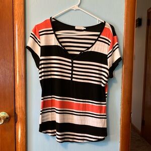 Blu Pepper Striped V-Neck Women's Top